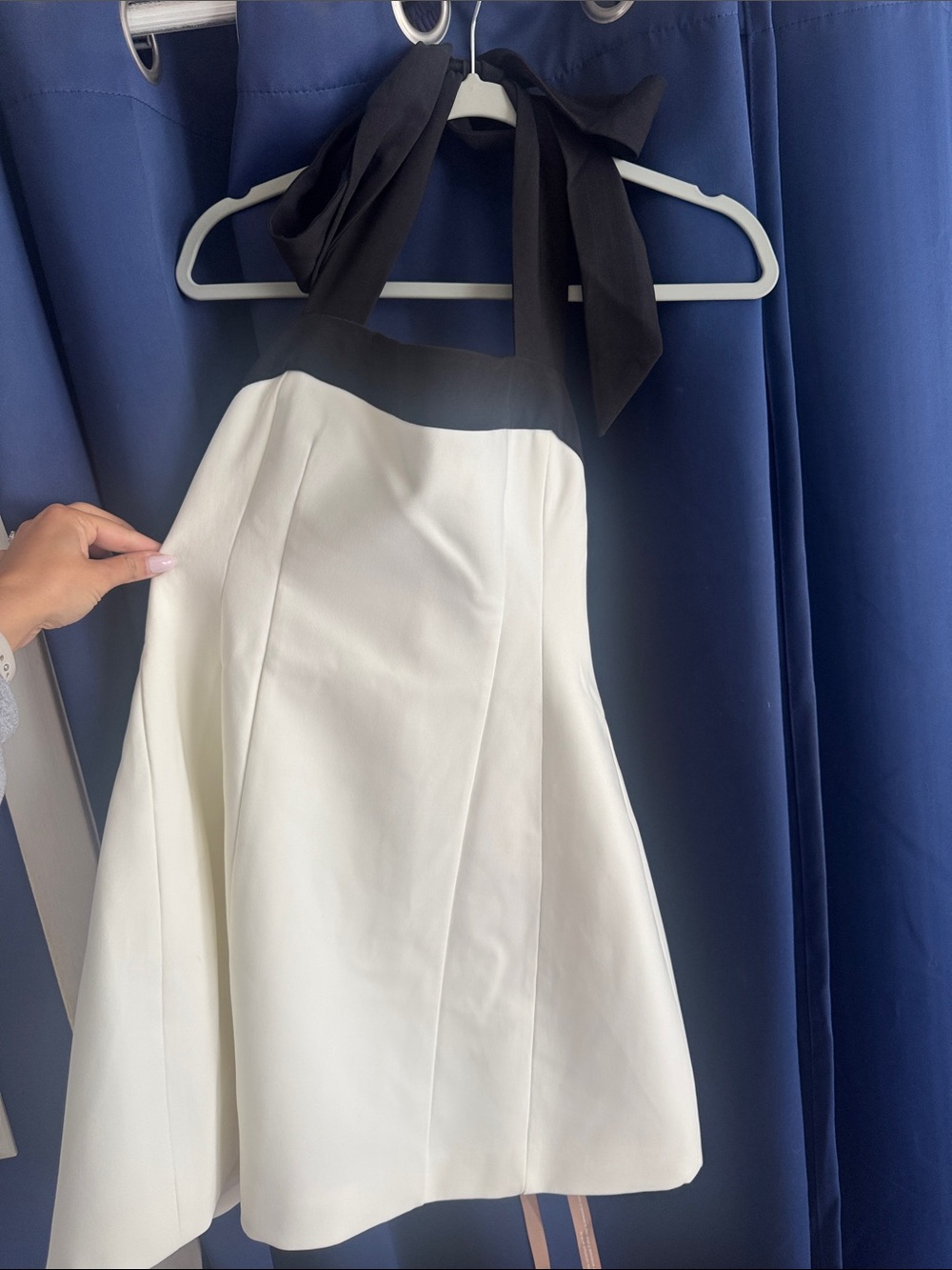 Meshki Black & White One-Shoulder Halter Dress